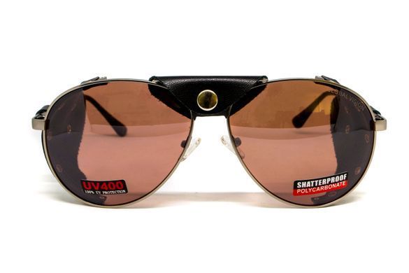 Окуляри захисні Global Vision Aviator-3 (drive mirror), коричневі зі з'ємним ущільнювачем із синтетичної "шкіри" 5 купити оптом