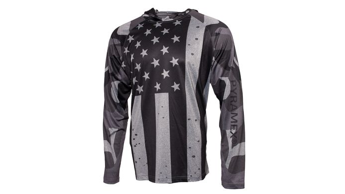 Одяг сонцезахисний Pyramex Long Sleeve Hoodie USA Flag, лонгслів худі сонцезахисний UPF50+ сірий прапор США, розмір L