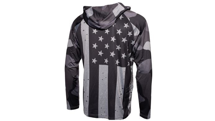 Одяг сонцезахисний Pyramex Long Sleeve Hoodie USA Flag, лонгслів худі сонцезахисний UPF50+ сірий прапор США, розмір L